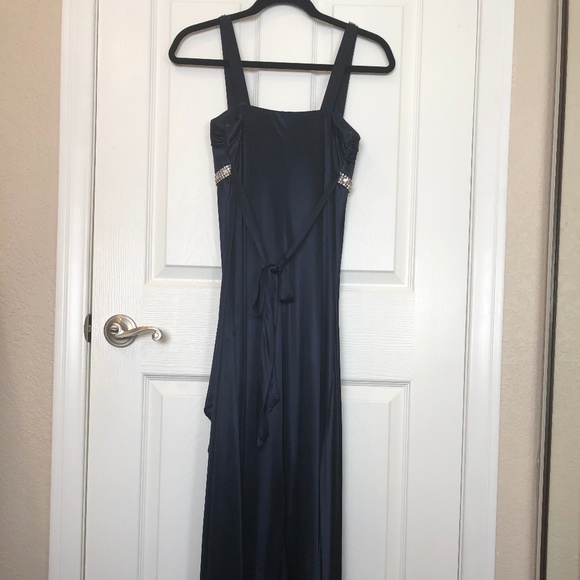 Navy Blue Satin Gown - Picture 3 of 5